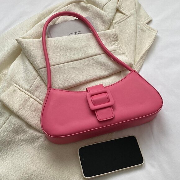 Pink Women's Medium Zipper Bag Minimalist Adjustable Strap Shoulder Bag - Picture 2 of 5